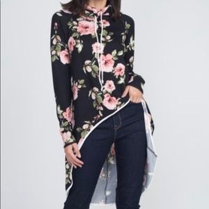 New!!  Floral Hi-Low, Cowl Neck Tunic #0782